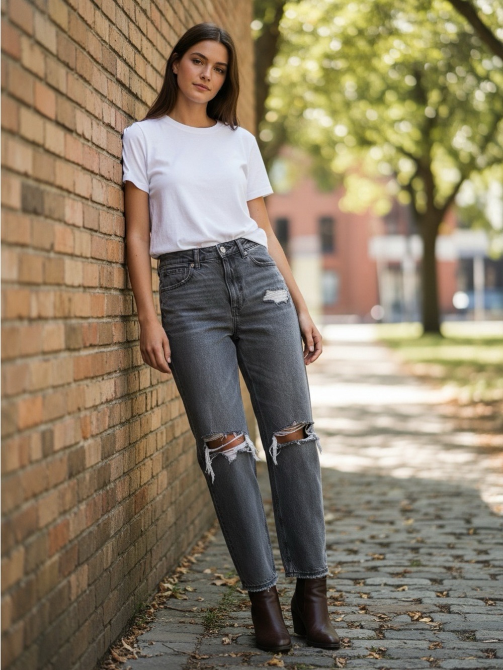 American Eagle Women’s High-Rise Distressed Gray Ripped Mom Jeans Size 6